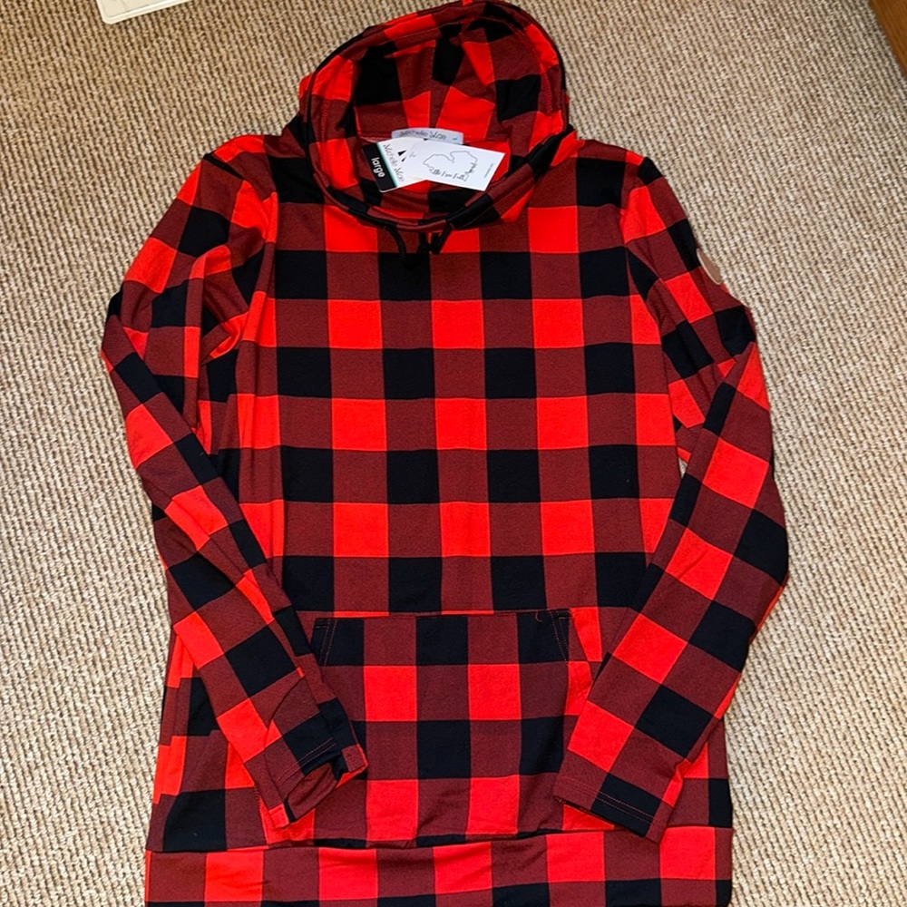 NWT Michelle Mae Cloud Loungewear red black buffalo plaid funnel neck size large